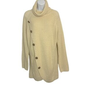 Simply Southern Womens XL Sweater Beige High Neck Waffle Knit Oversize Cozy Soft